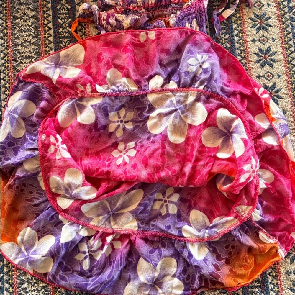 Aloha Hawaiian Fashion 2T Floral Ruched Adjustable Sundress Pink Orange Purple